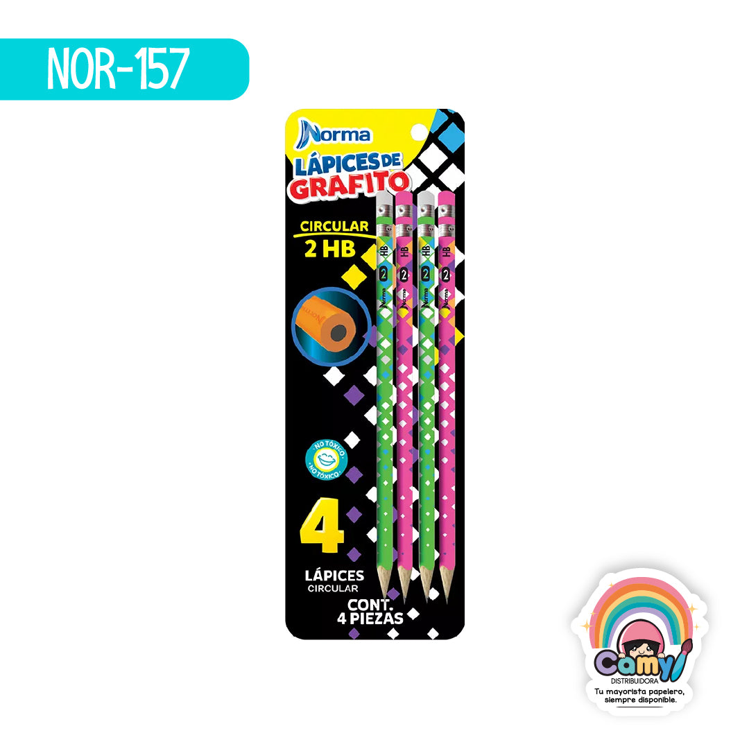NOR-157 LAPIZ DE GRAFITO CIRCULAR NEON C/4PZ NORMA