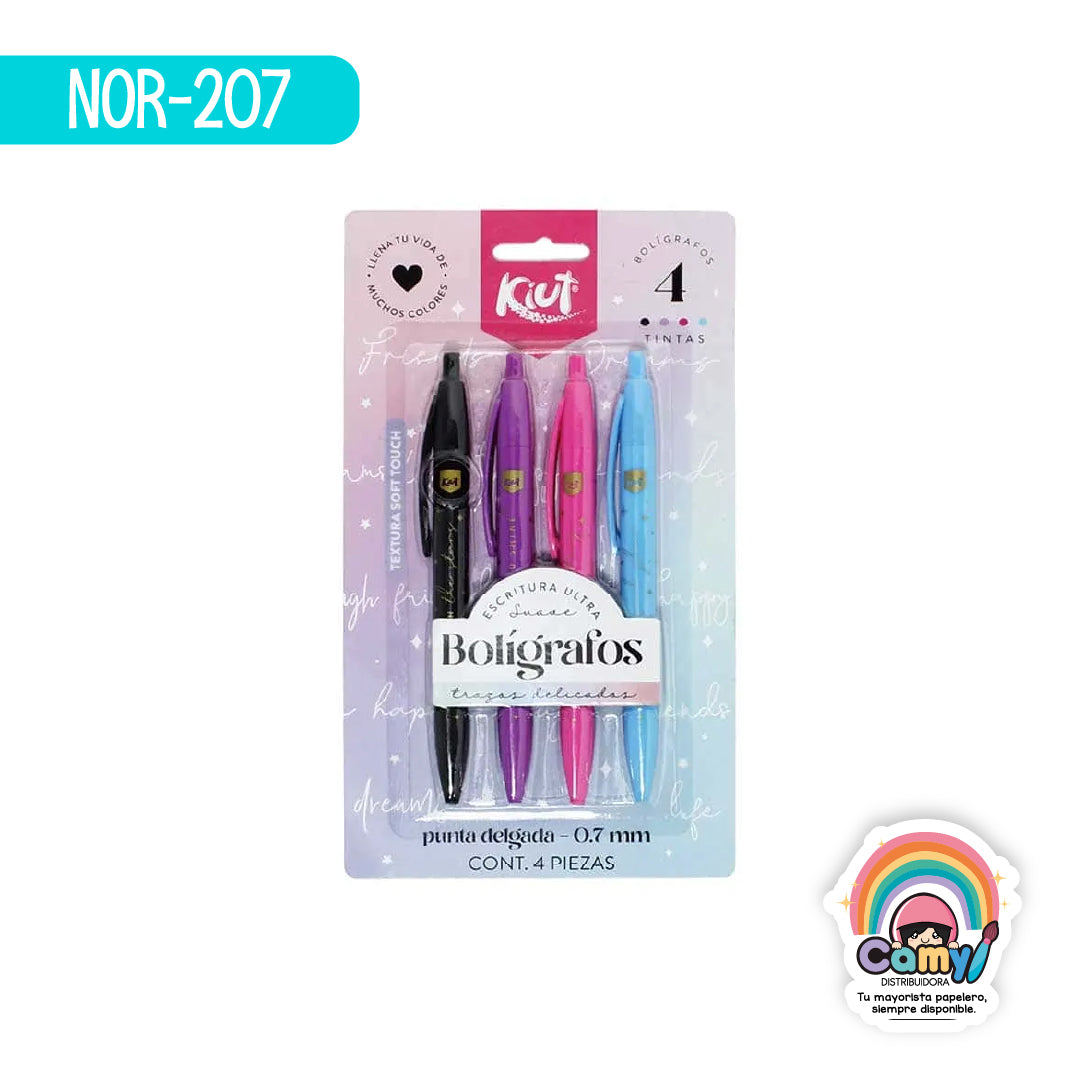 NOR-207 BOLIGRAFO KIUT X 4 (NGO, AZ, MOR, ROS)