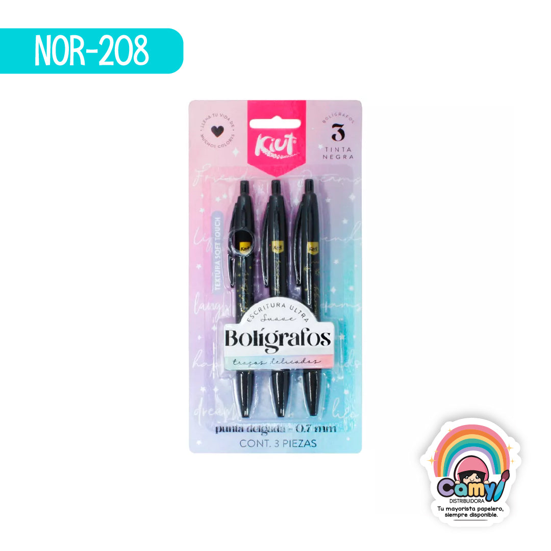 NOR-208 BOLIGRAFO KIUT X 3 COLOR NEGRO