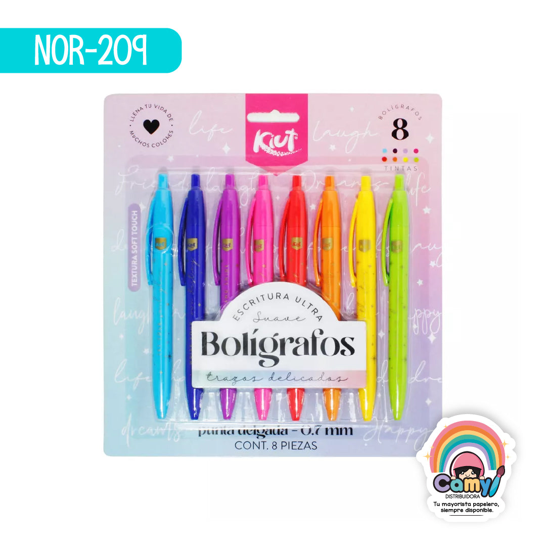 NOR-209 BOLIGRAFO KIUT X 8 UND VARIOS COLORES