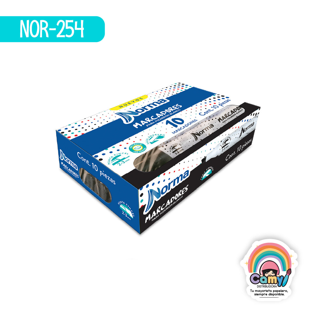 NOR-254 MARCADORES P/PIZARRON NEGRO CAJA C/10 NORMA