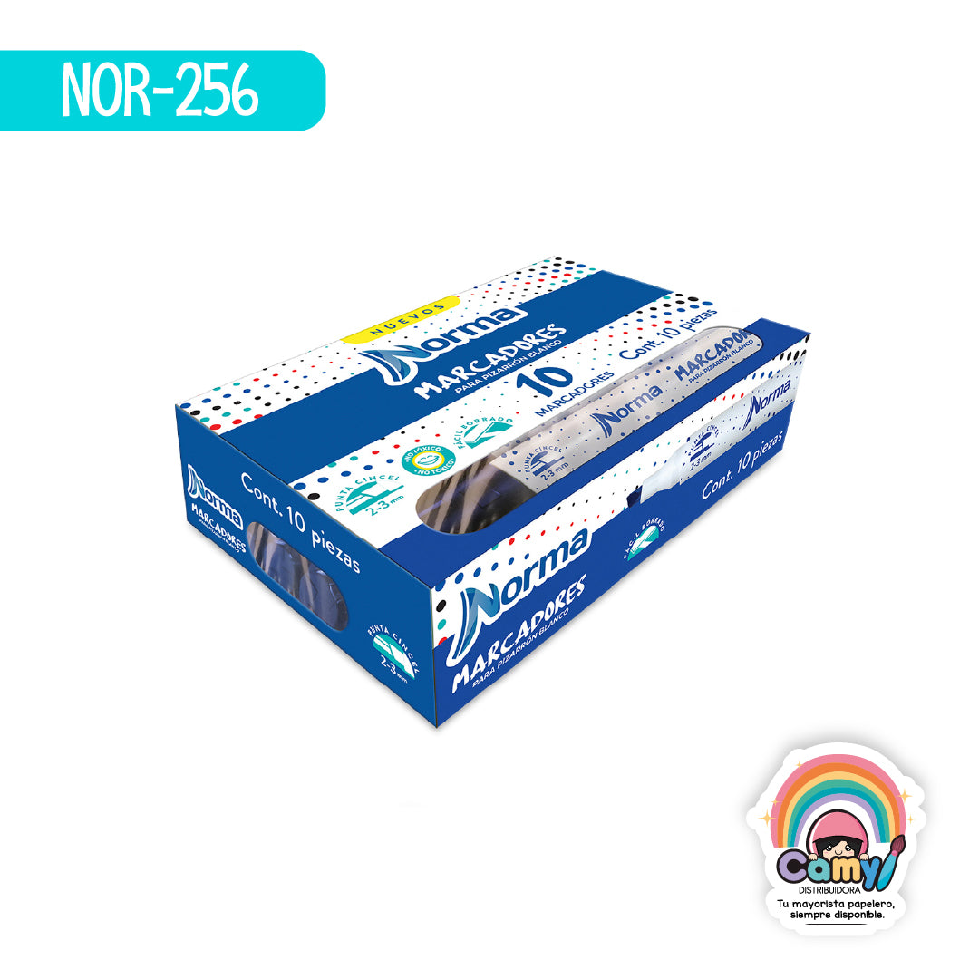 NOR-256 MARCADORES P/PIZARRON AZUL CAJA C/10 NORMA