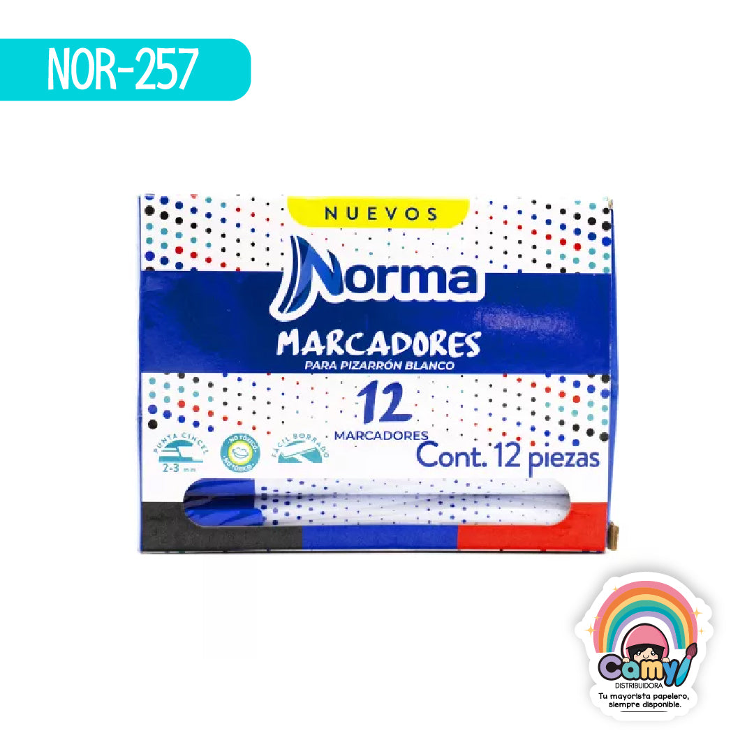 NOR-257 MARCADORES P/PIZARRON SURTIDO CAJA C/12 NORMA