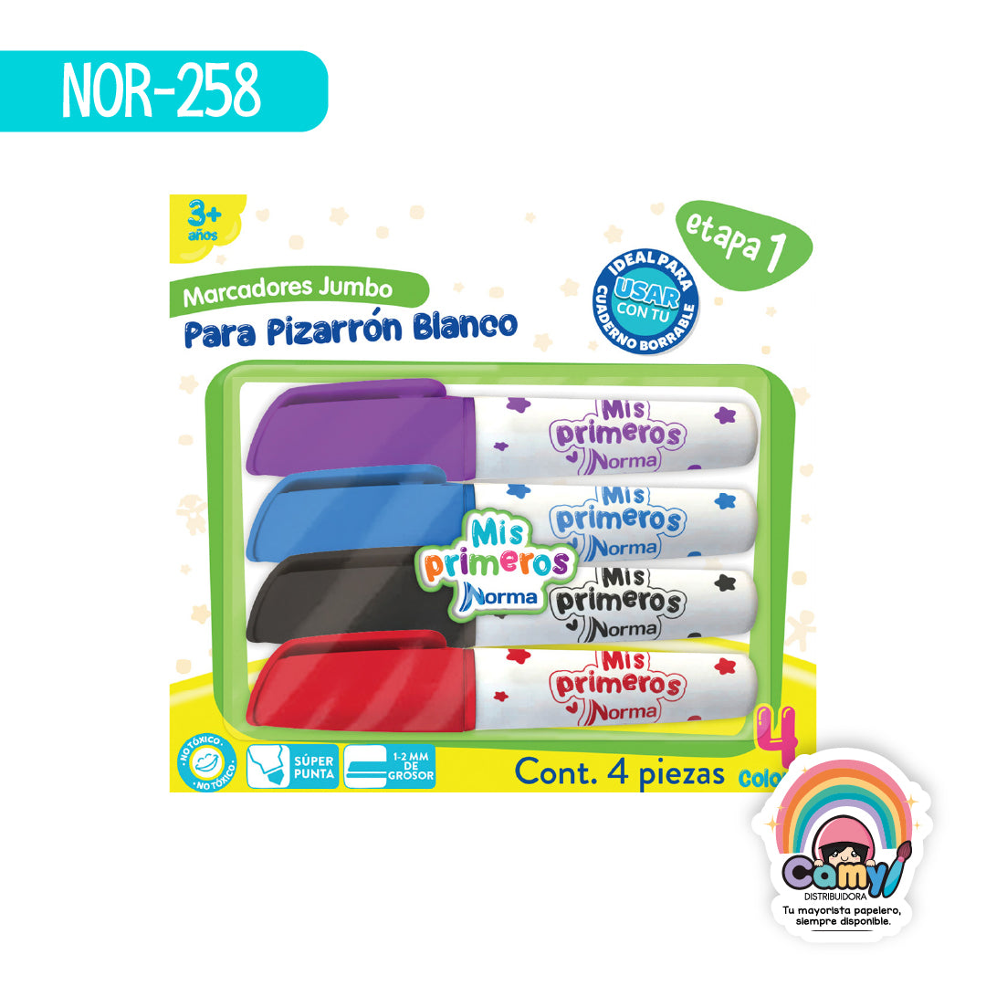 NOR-258 MARCADORES P/PIZARRON CAJA C/4 SURT NORMA