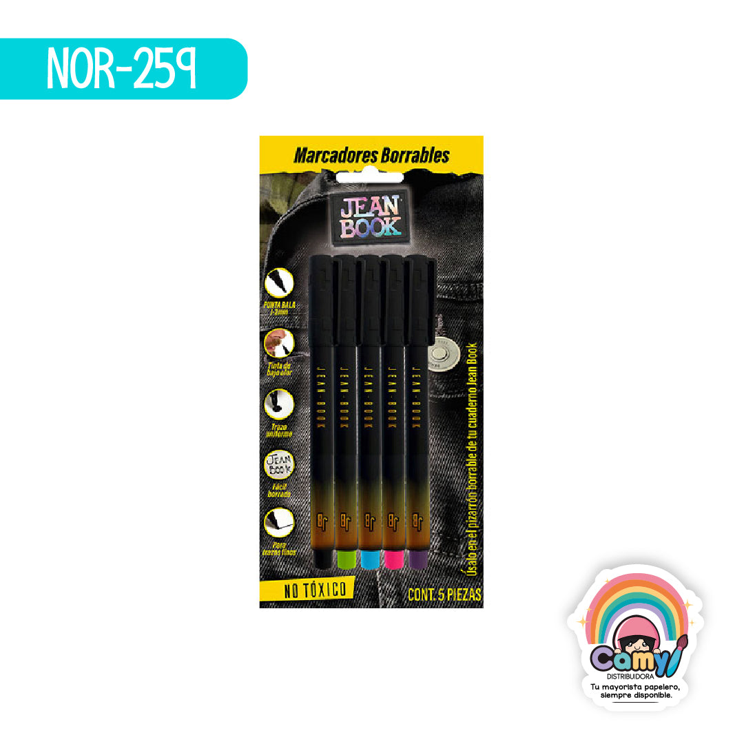 NOR-259 MARCADORES P/PIZARRON BLISTER C/5 SURT JEAN BOOK