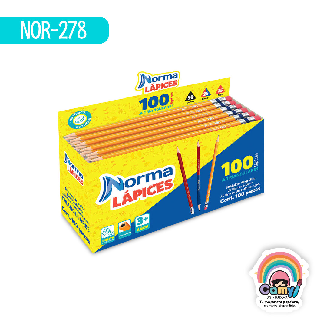 NOR-278 LAPICES TRIANG NORMA C/100 PZ (50LPZ-25CHE-25BIC)