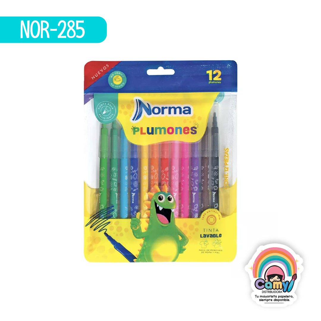 NOR-285 PLUMONES LAVABLES NORMA C/12 PUNTA BALA