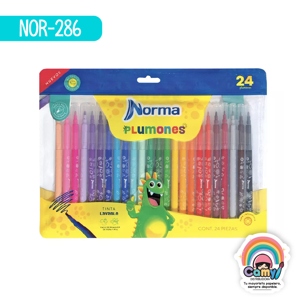 NOR-286 PLUMONES LAVABLES NORMA C/24 PUNTA BALA