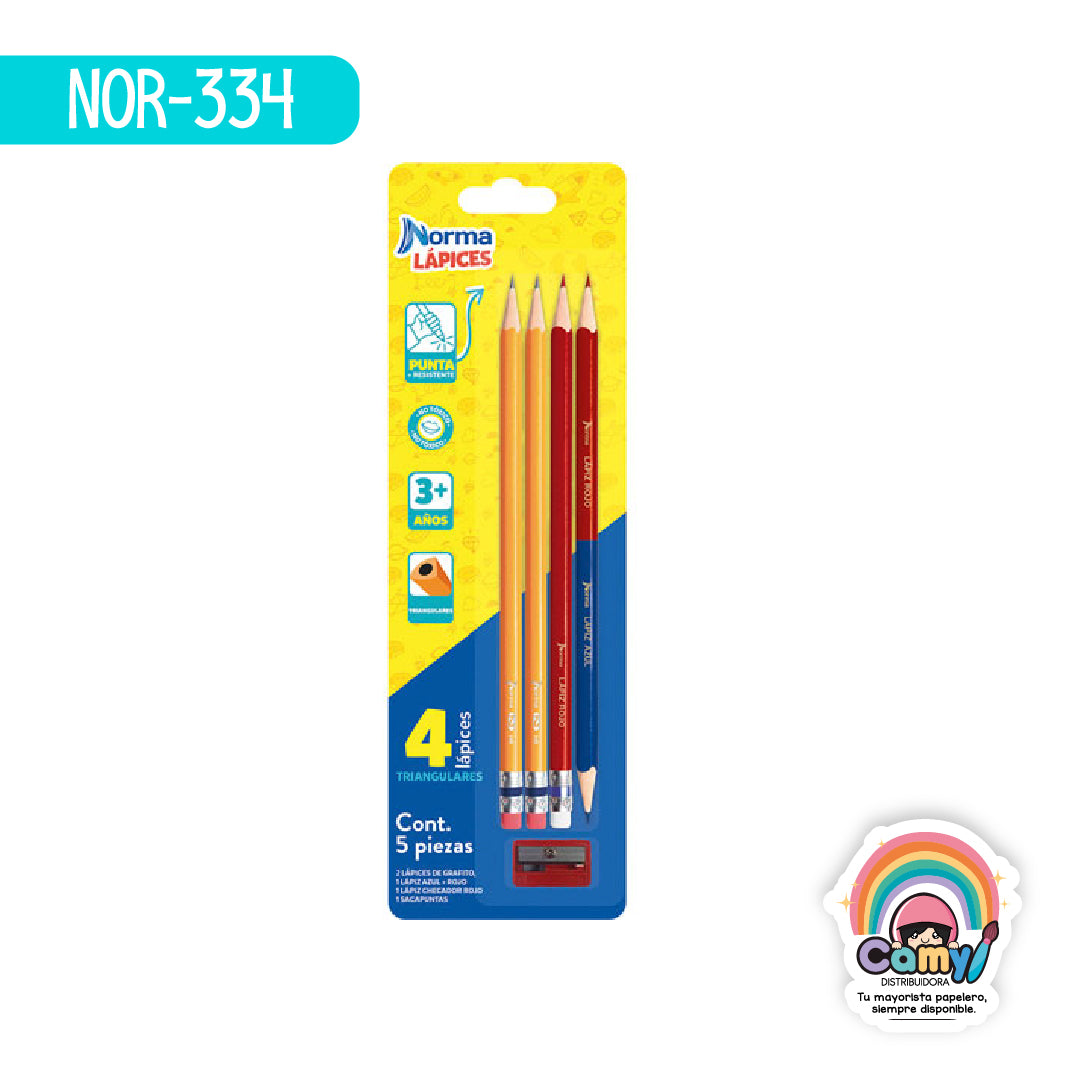 NOR-334 BLISTER LAPICES TRIANG NORMA X4 (2 GRA Y 2 CHEQ)