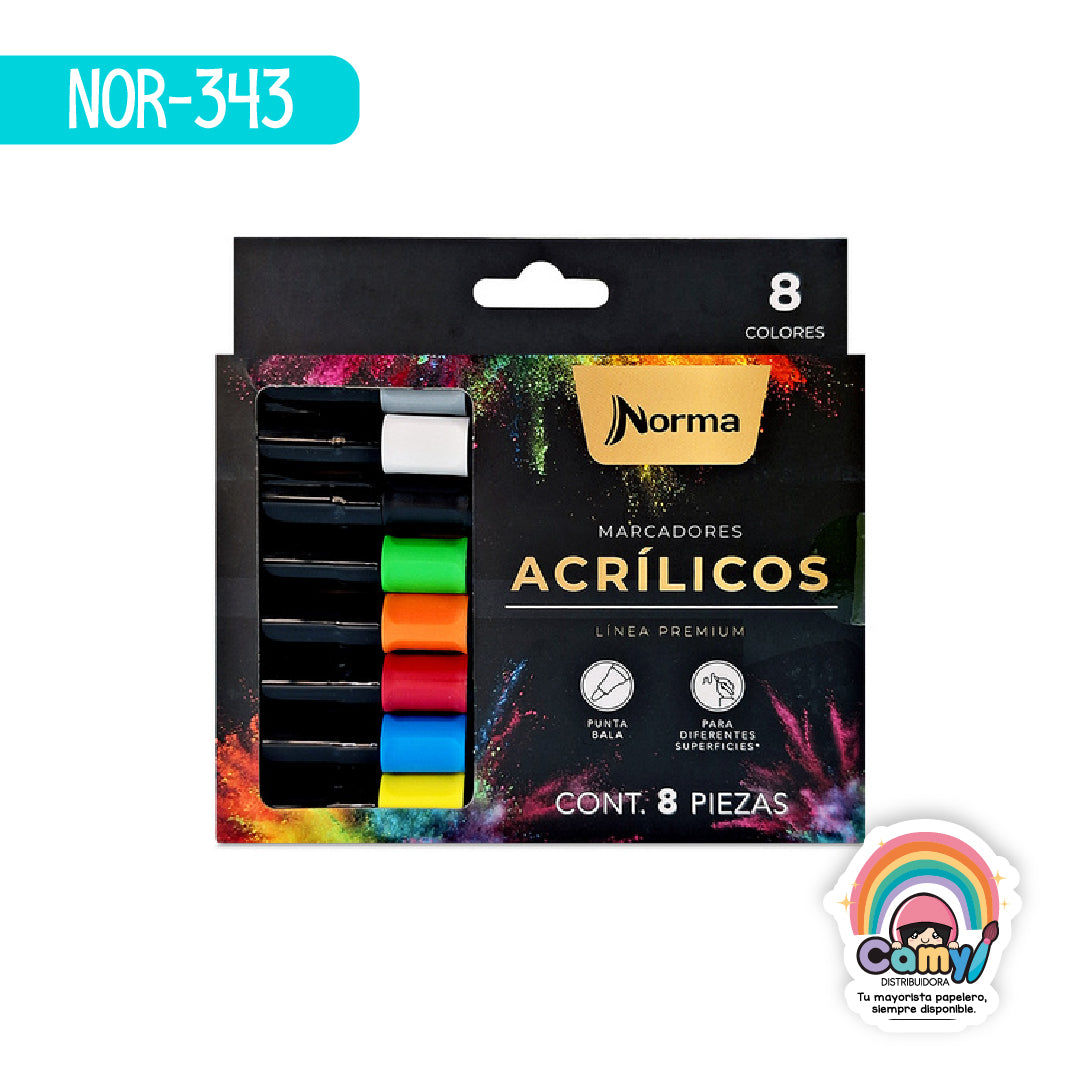 NOR-343 PLUMONES NORMA D/ACRILICO C/8