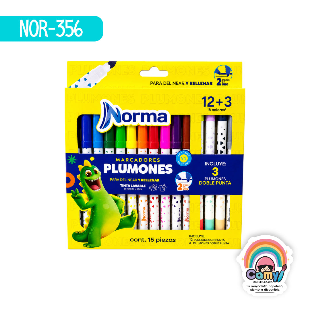 NOR-356 PLUMONES LAVABLES NORMA 12+3