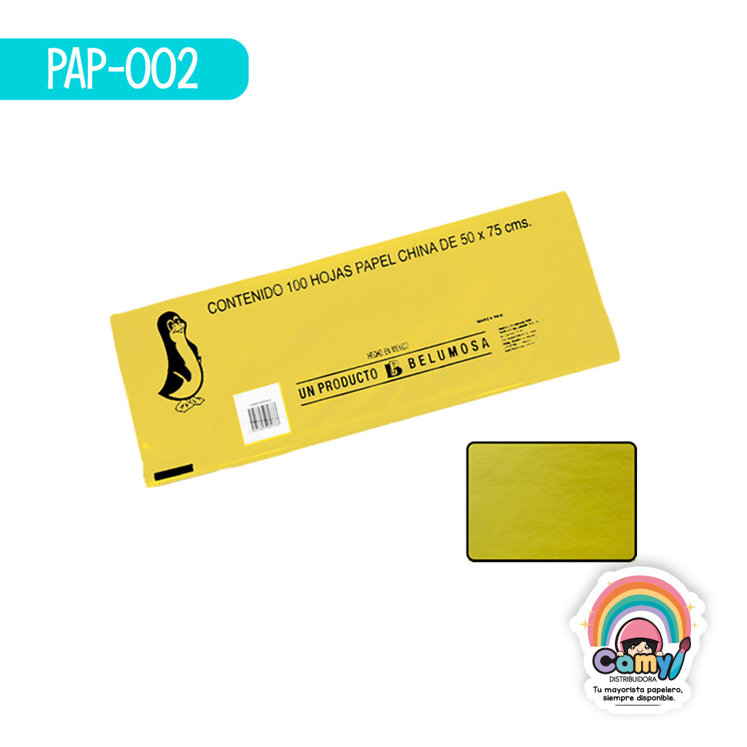 PAP-002 PAPEL CHINA BELUMOSA CANARIO C/100