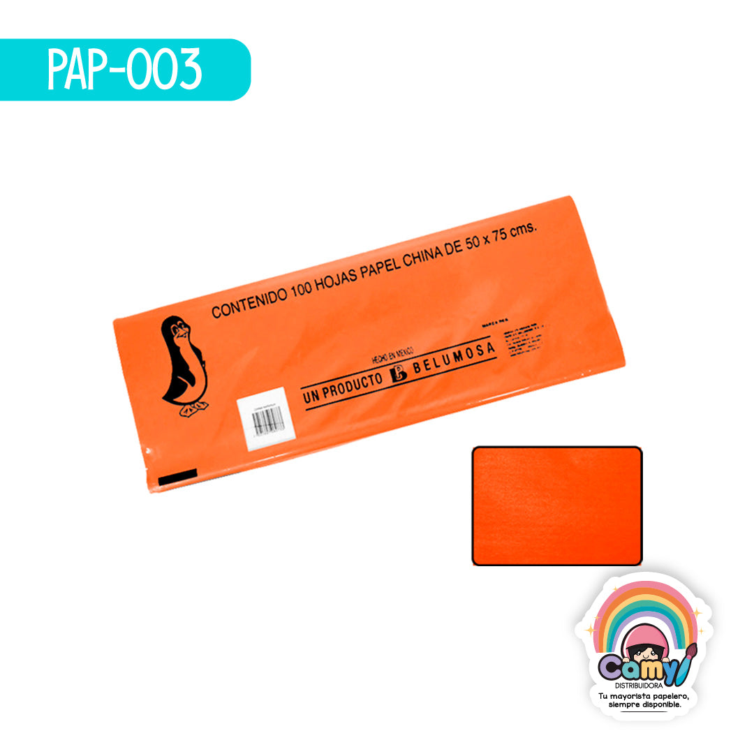 PAP-003 PAPEL CHINA BELUMOSA MANDARINA C/100