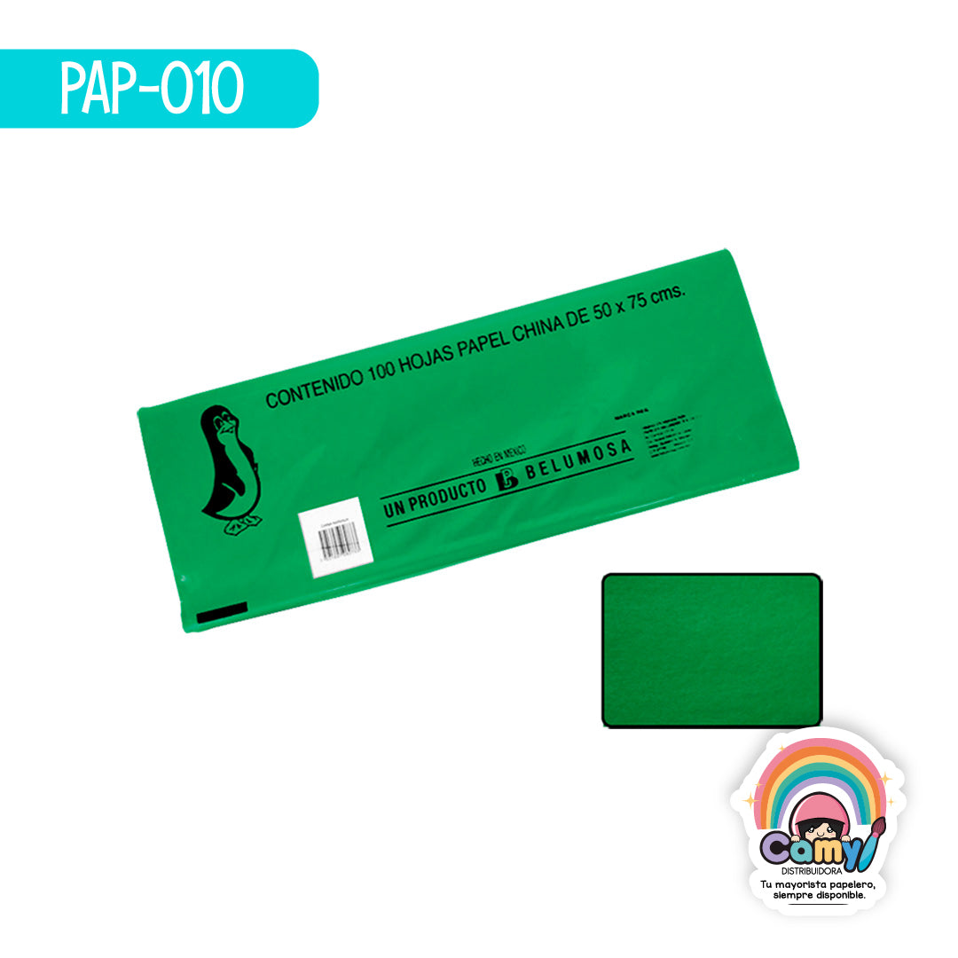 PAP-010 PAPEL CHINA BELUMOSA VERDE BANDERA C/100
