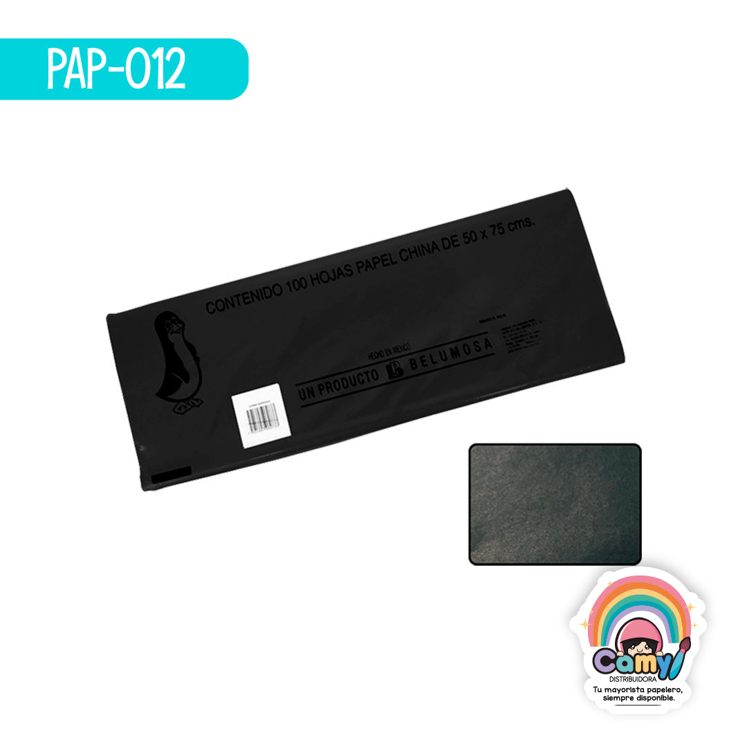 PAP-012 PAPEL CHINA BELUMOSA NEGRO C/100