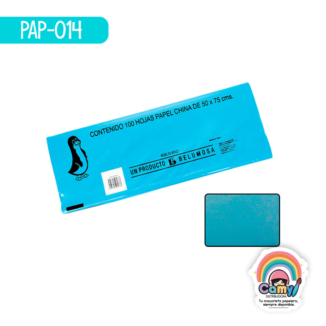 PAP-014 PAPEL CHINA BELUMOSA AZUL CIELO C/100