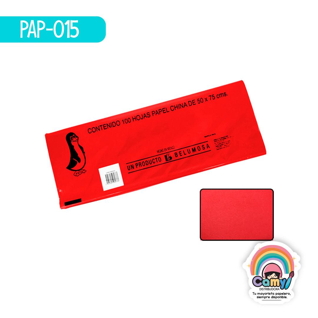 PAP-015 PAPEL CHINA BELUMOSA ROJO NAVIDAD C/100