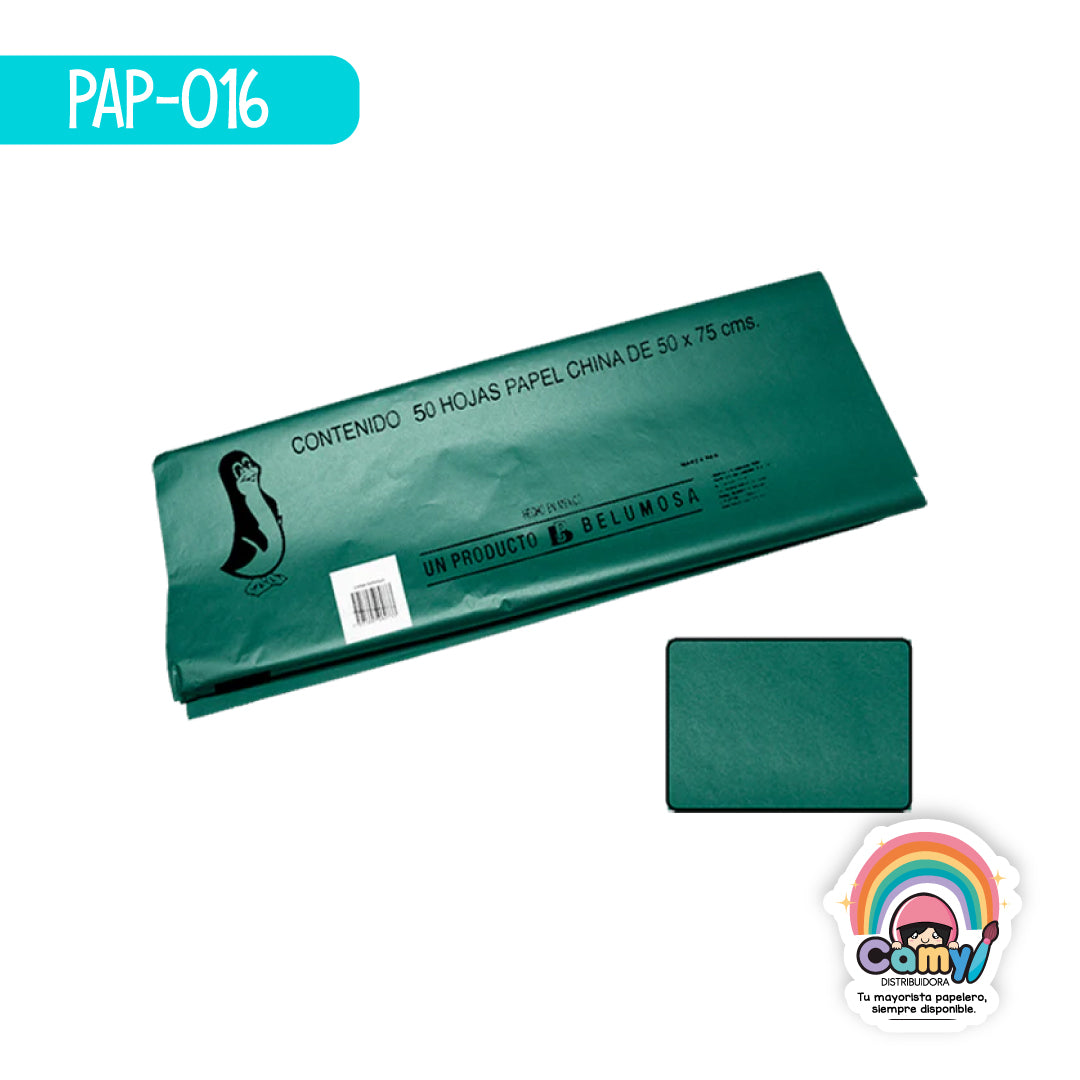 PAP-016 PAPEL CHINA BELUMOSA VERDE NAVIDAD C/100