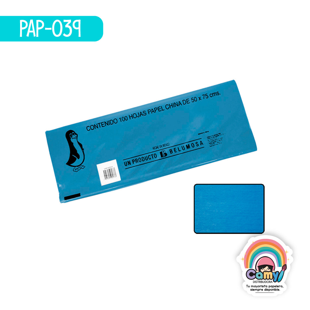 PAP-039 PAPEL CHINA BELUMOSA AZUL COBALTO C/100