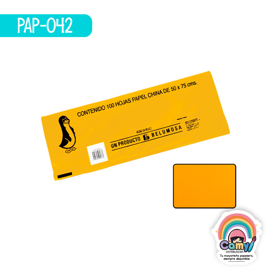 PAP-042 PAPEL CHINA BELUMOSA AMARILLO FUERTE C/100