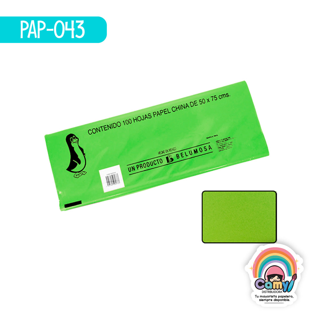 PAP-043 PAPEL CHINA BELUMOSA VERDE MANZANA C/100