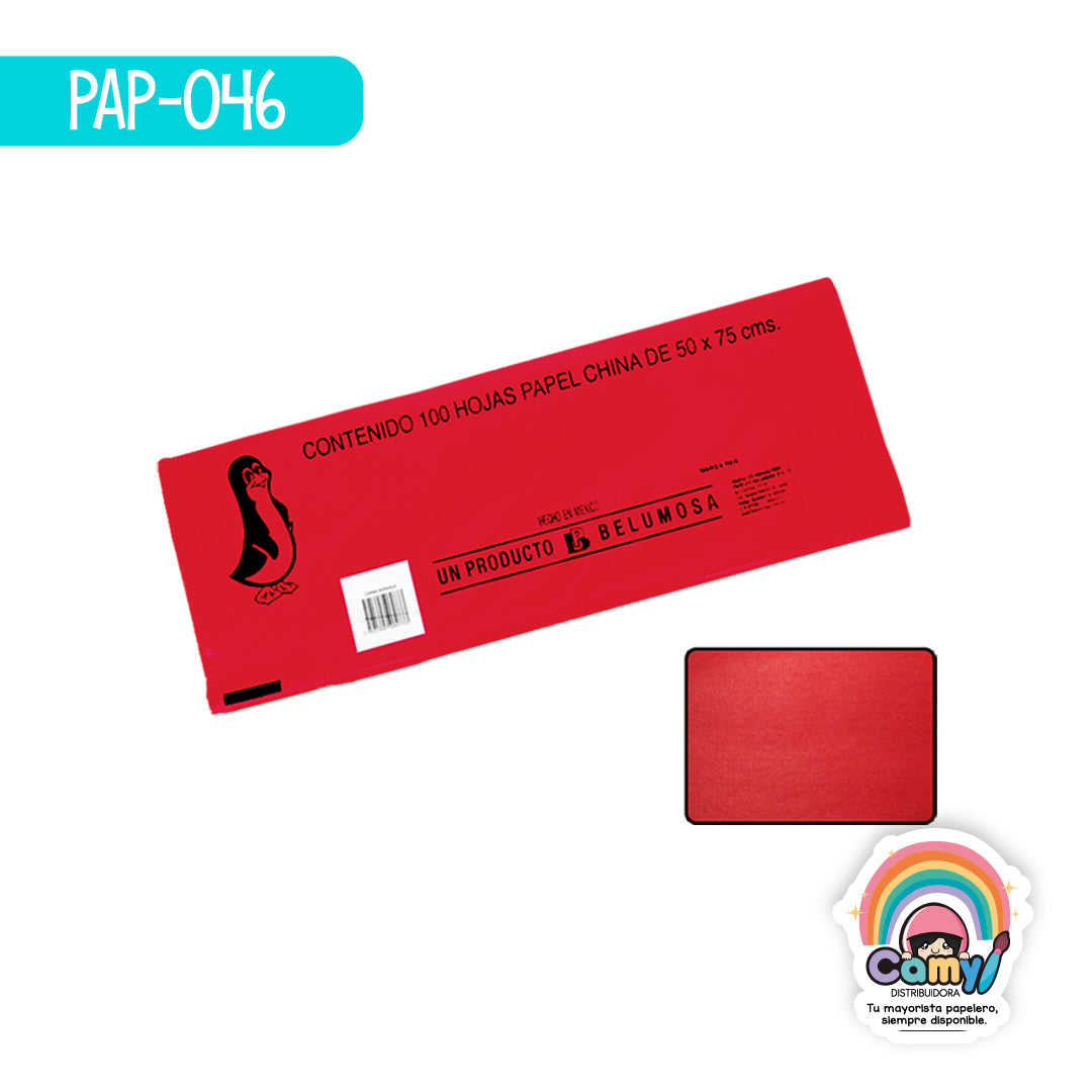 PAP-046 PAPEL CHINA BELUMOSA ROJO BANDERA C/100