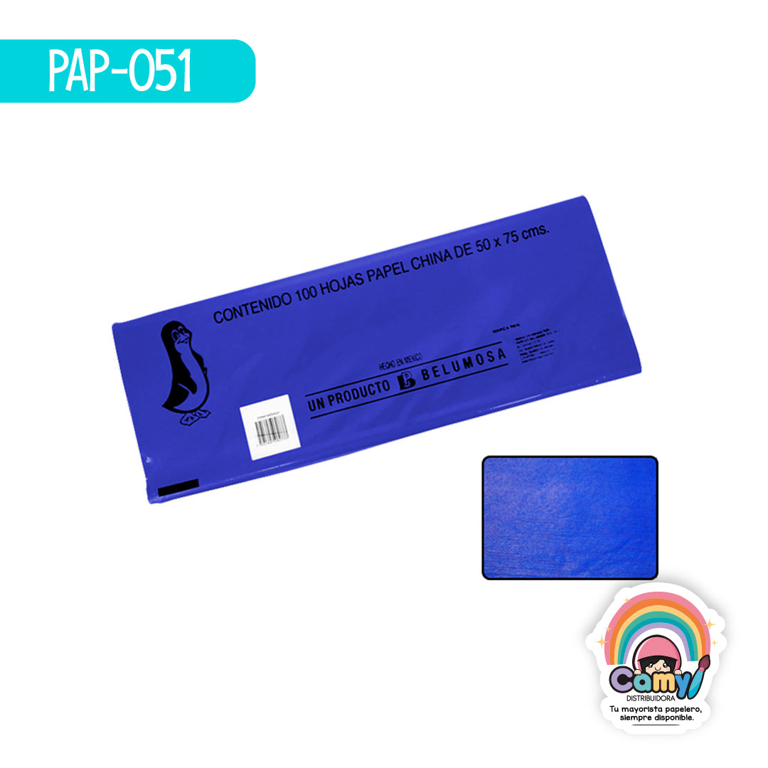PAP-051 PAPEL CHINA BELUMOSA AZUL FUERTE C/100