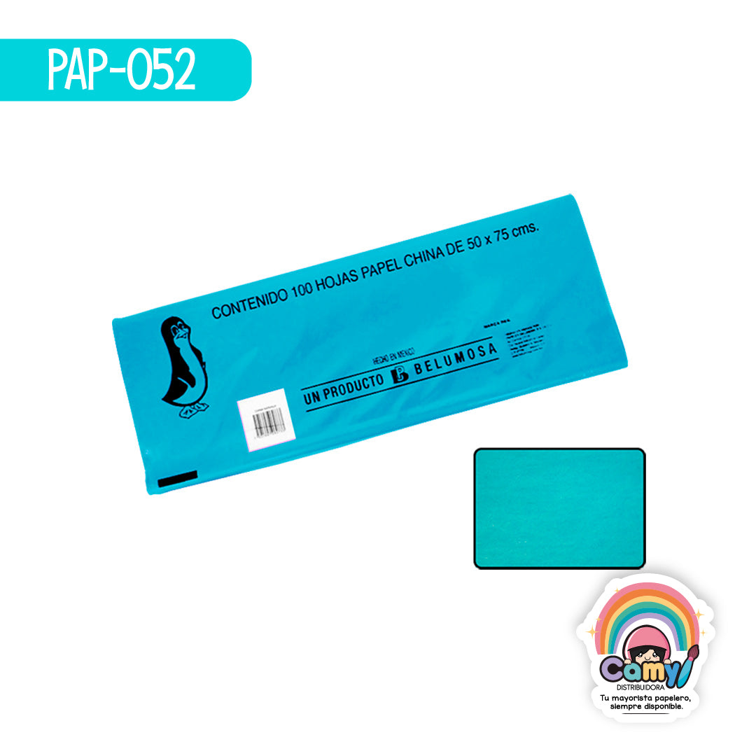 PAP-052 PAPEL CHINA BELUMOSA AGUAMARINA C/100