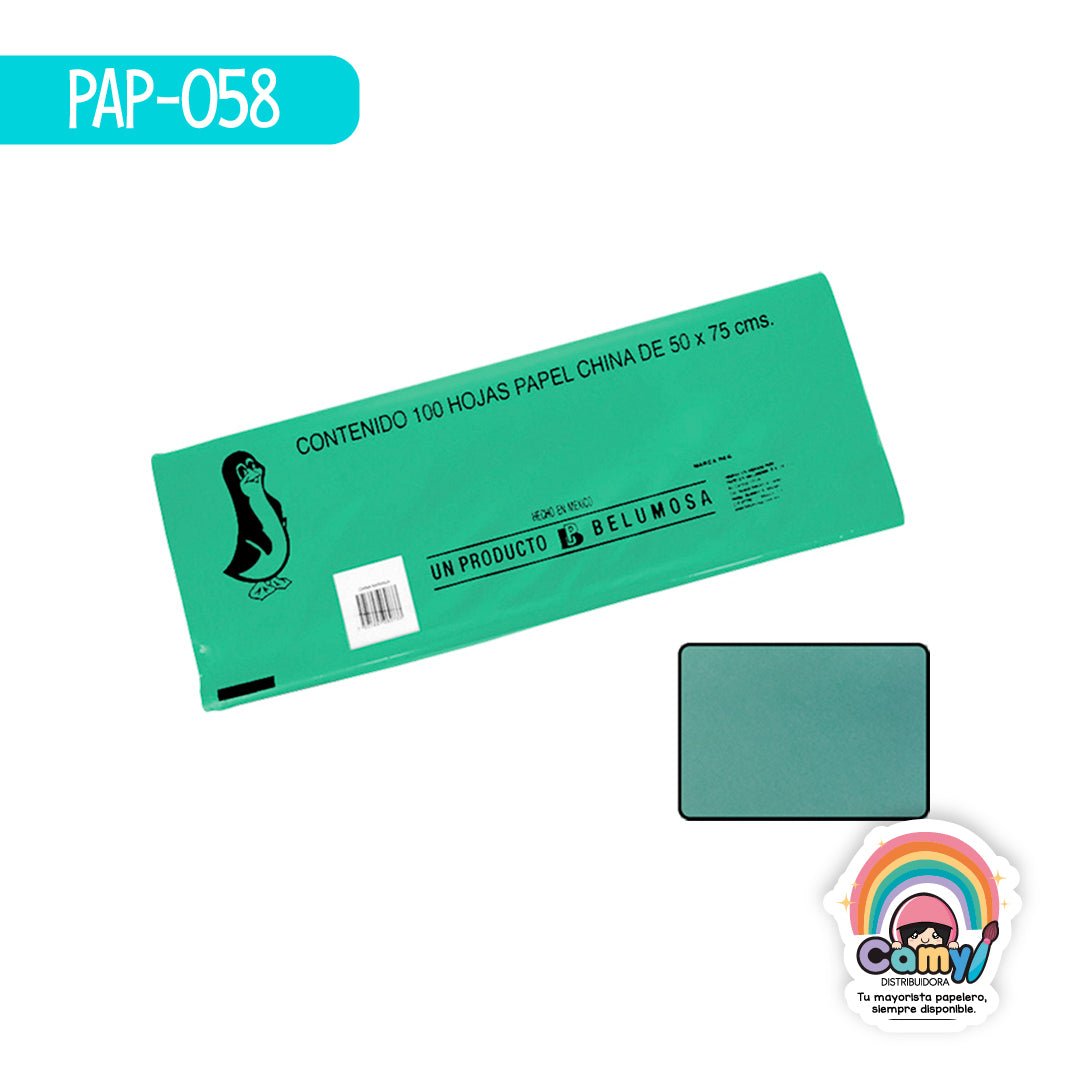 PAP-058 PAPEL CHINA BELUMOSA VERDE MENTA C/100