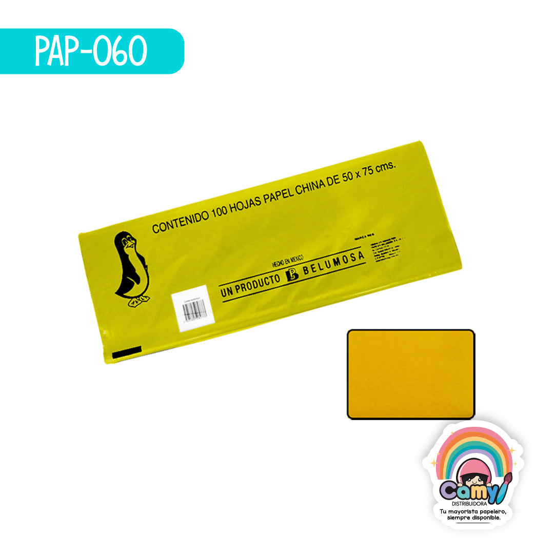 PAP-060 PAPEL CHINA BELUMOSA AMARILLO INCENDIO C/100