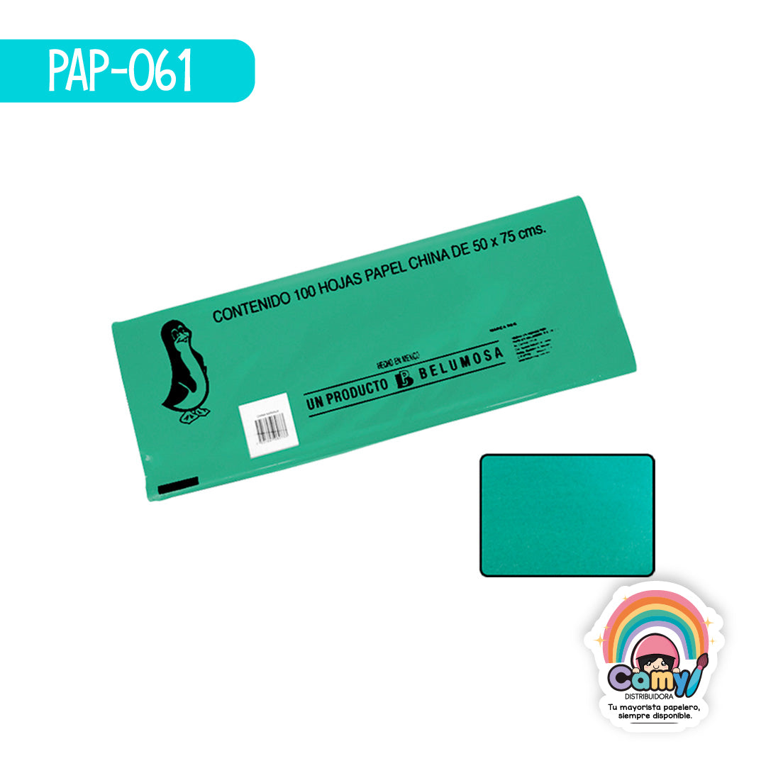 PAP-061 PAPEL CHINA BELUMOSA VERDE AGUA C/100