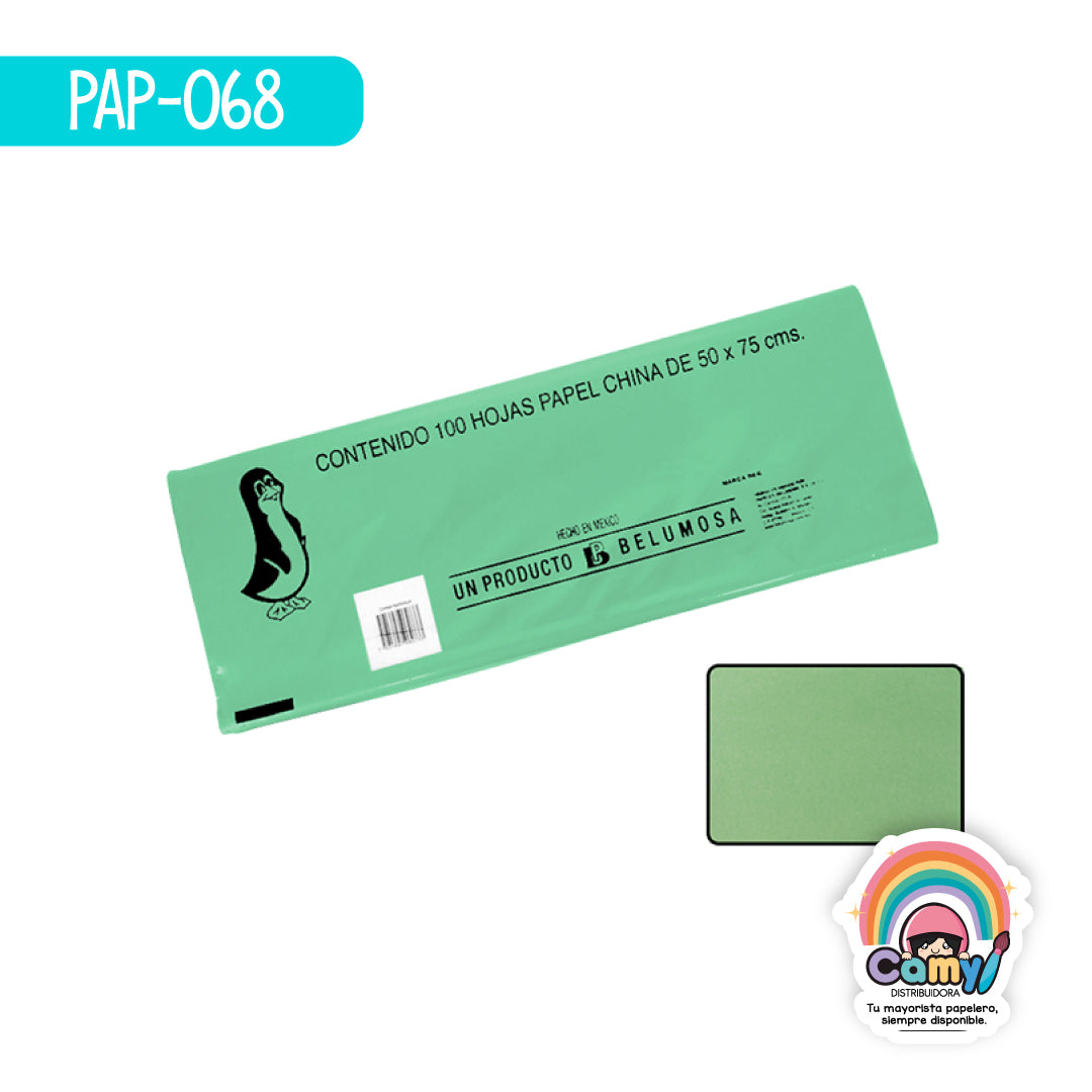PAP-068 PAPEL CHINA BELUMOSA PISTACHE C/100