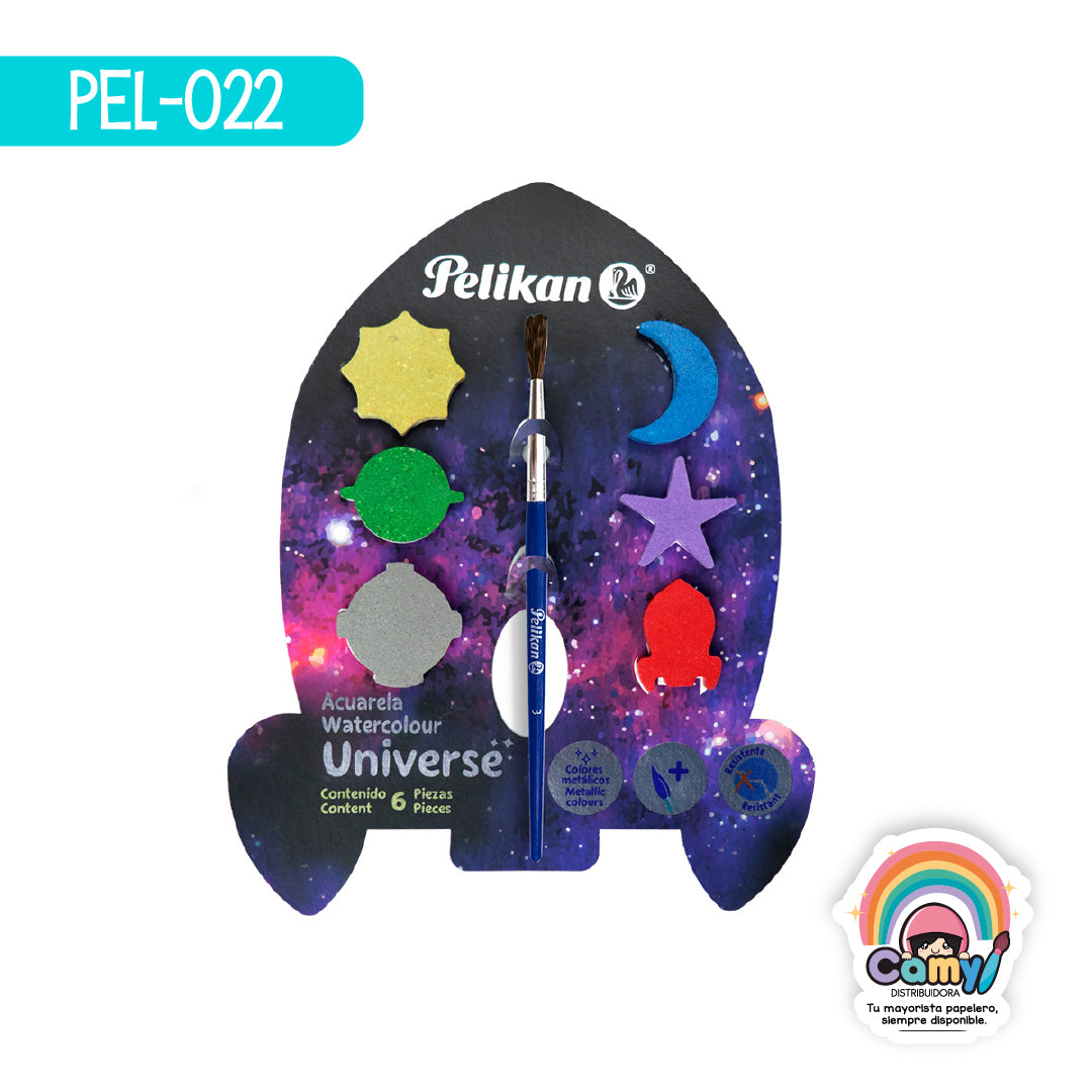 PEL-022 ACUARELA INFANTIL UNIVERSO C/6 PELIKAN