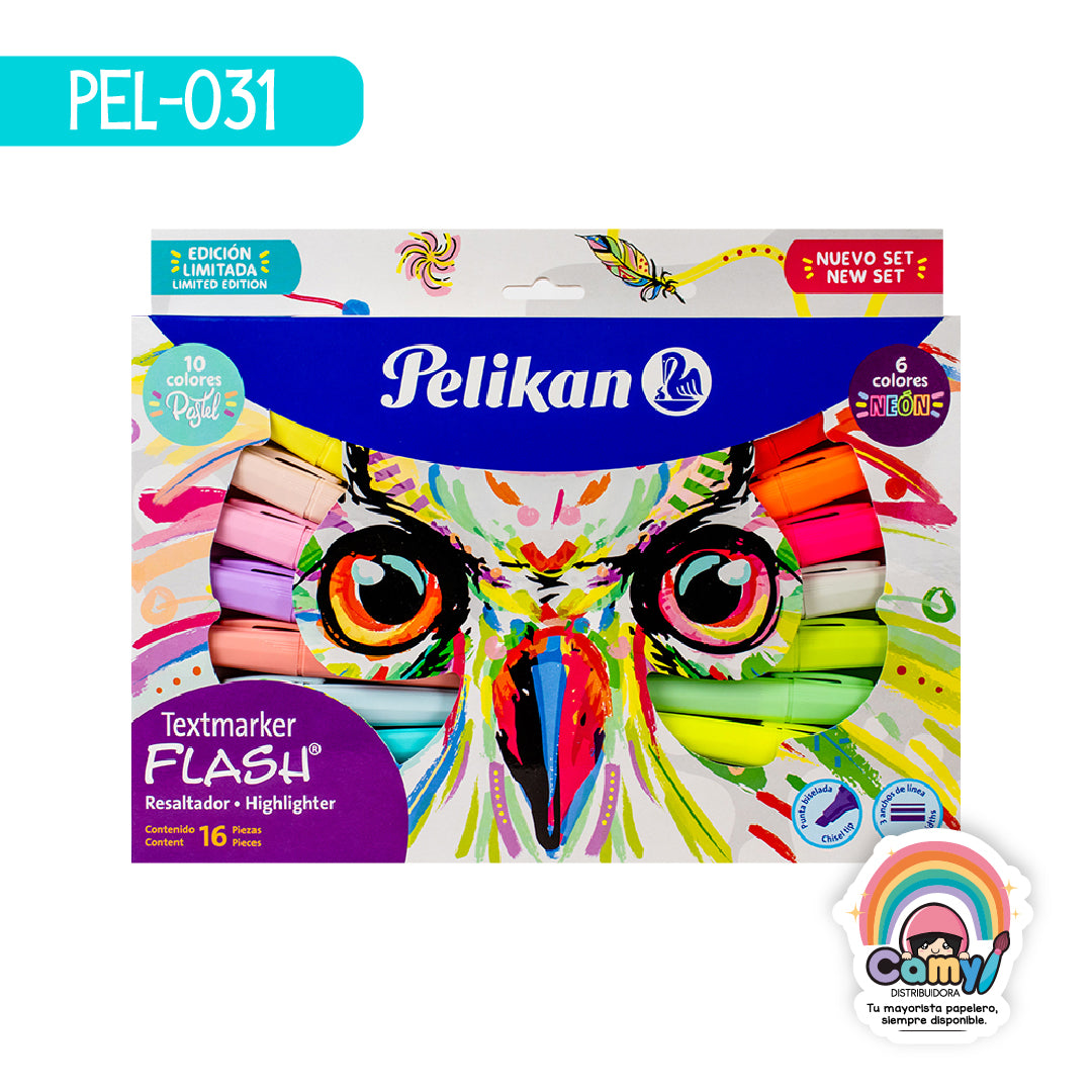 PEL-031 TEXTMARKER FLASH C/16 COL SURT PELIKAN