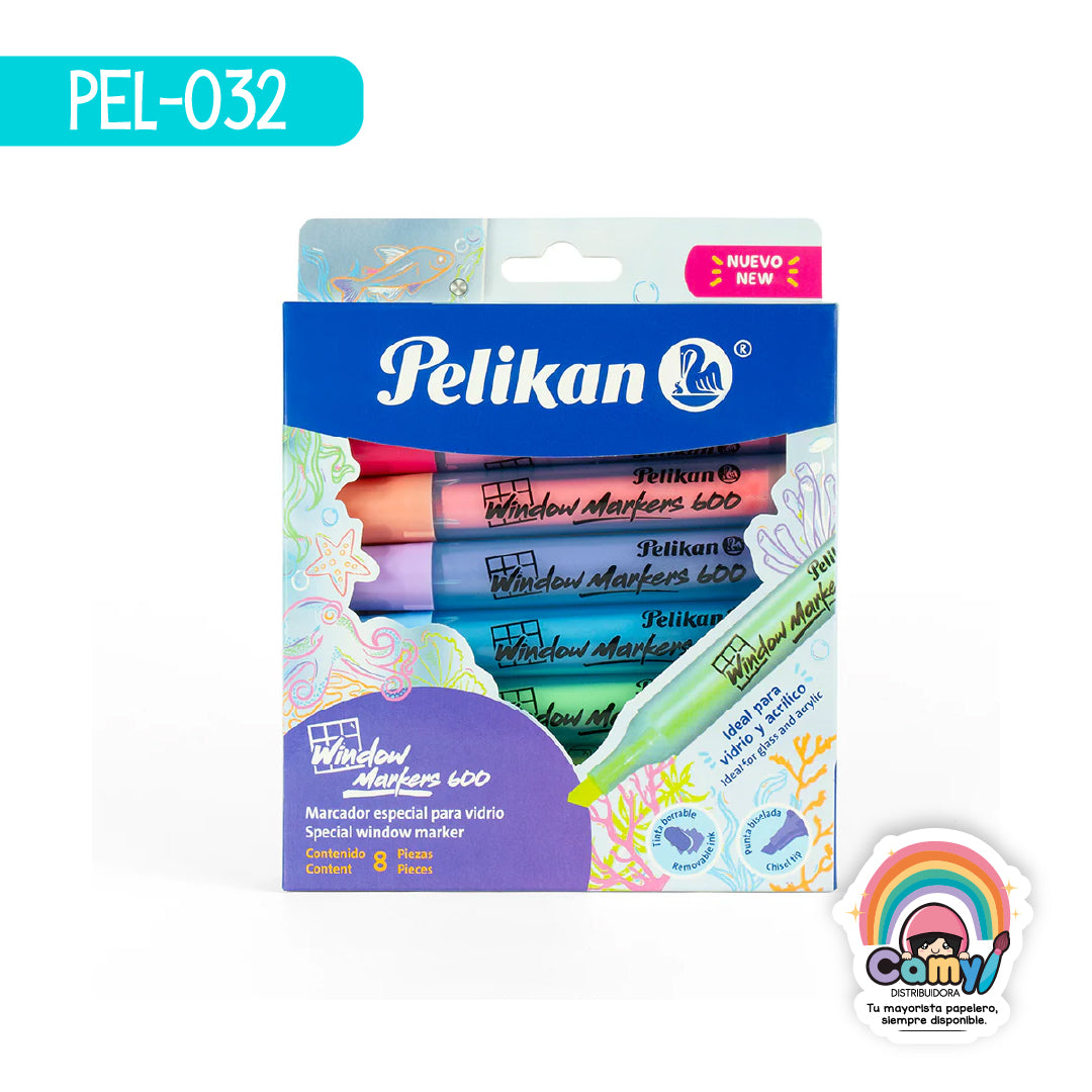PEL-032 MARCADORES PARA VIDRIO C/8  PZS PELIKAN