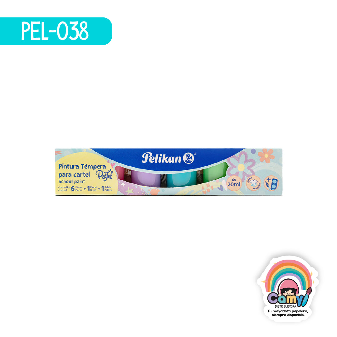 PEL-038 TEMPERA PARA CARTEL PASTEL C/6 20ML PELIKAN