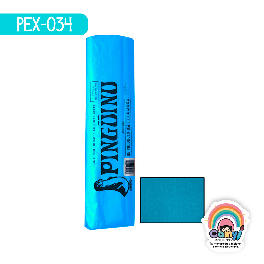 PEX-034 PAPEL CREPE PINGÜINO TURQUESA C/10