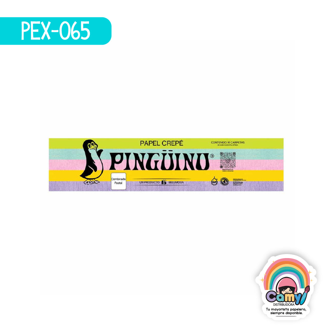 PEX-065 PAPEL CREPE PINGÜINO COMBINADO PASTEL C/10