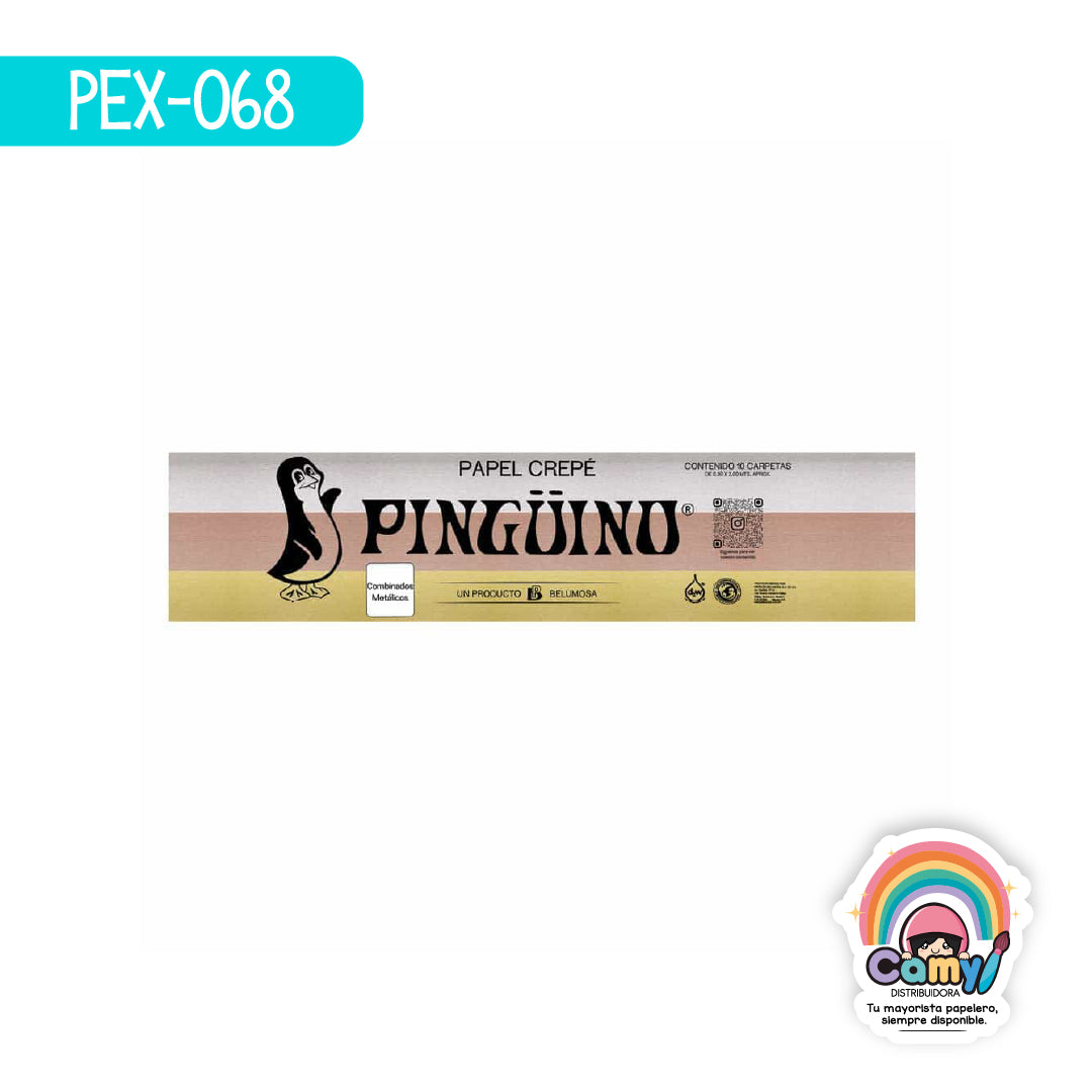 PEX-068 PAPEL CREPE PINGÜINO COMBINADO METALICO C/10