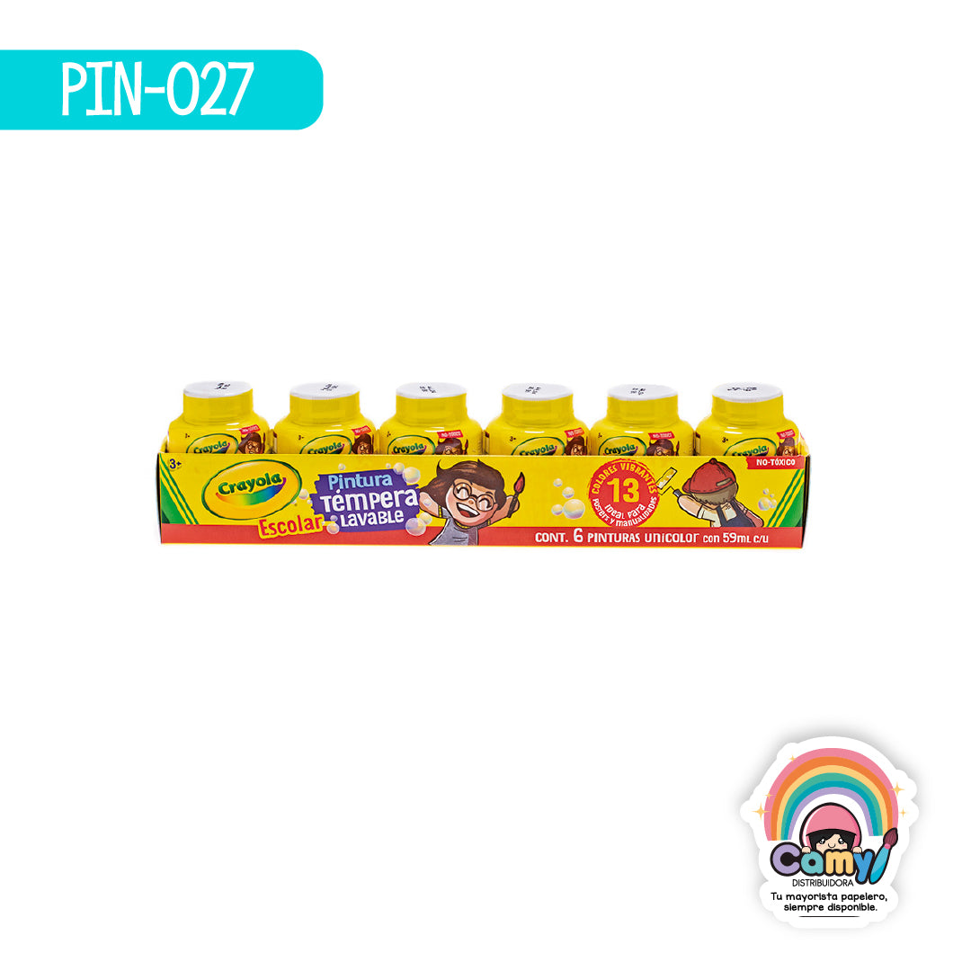 PIN-027 6 PINTURAS TEMPERA CRAYOLA 59ML AMARILLO