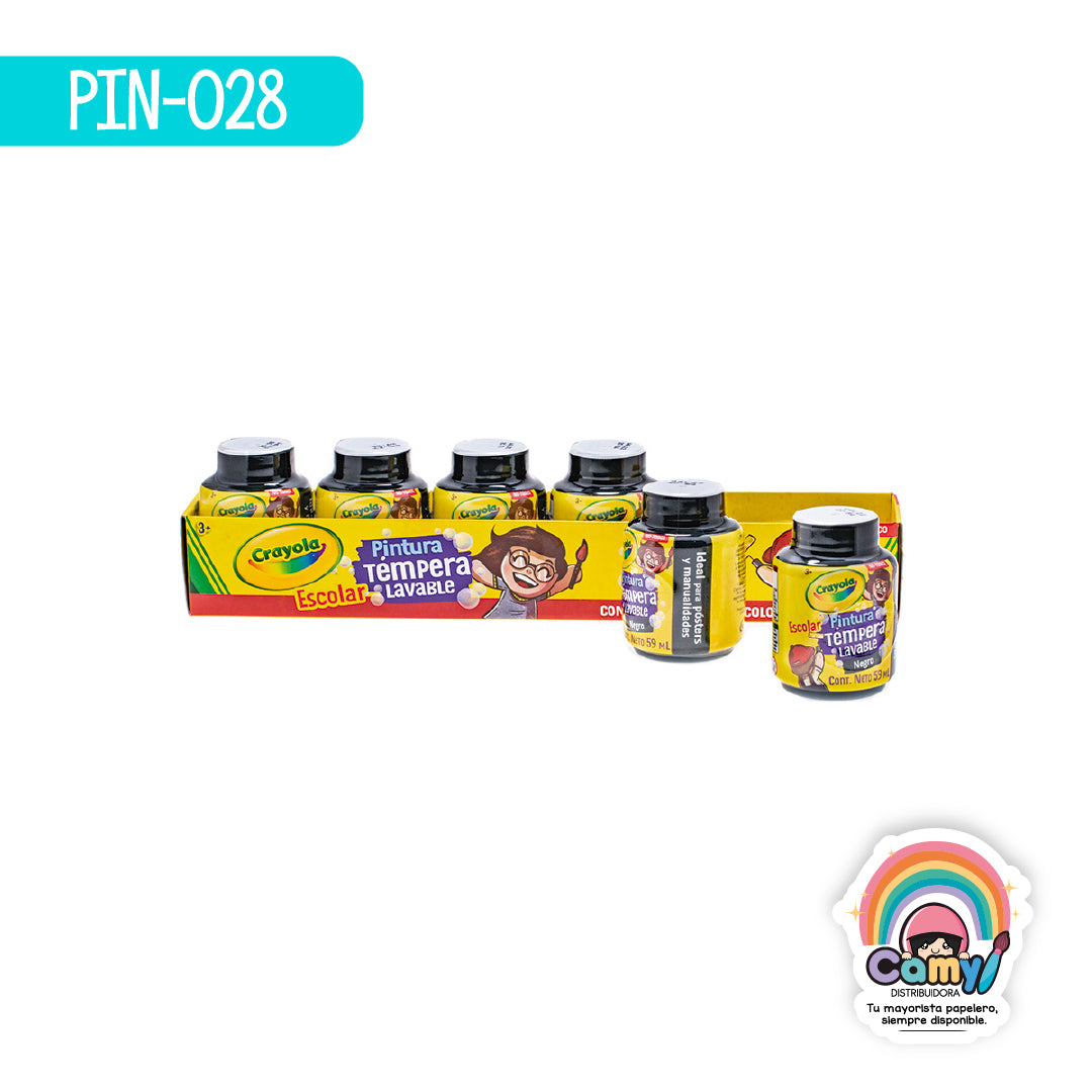 PIN-028 6 PINTURAS TEMPERA CRAYOLA 59ML NEGRO