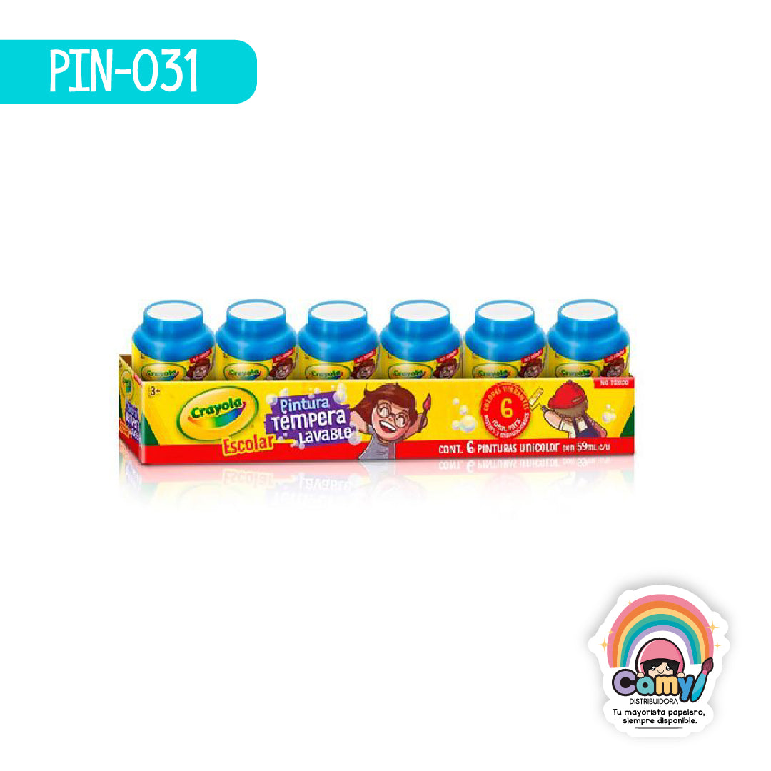 PIN-031 6 PINTURAS TEMPERA CRAYOLA 59ML AZUL