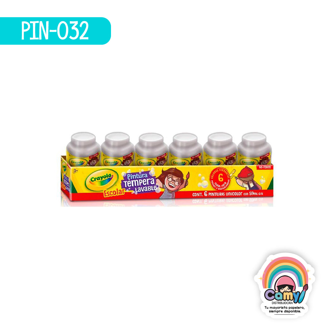 PIN-032 6 PINTURAS TEMPERA CRAYOLA 59ML PLATA
