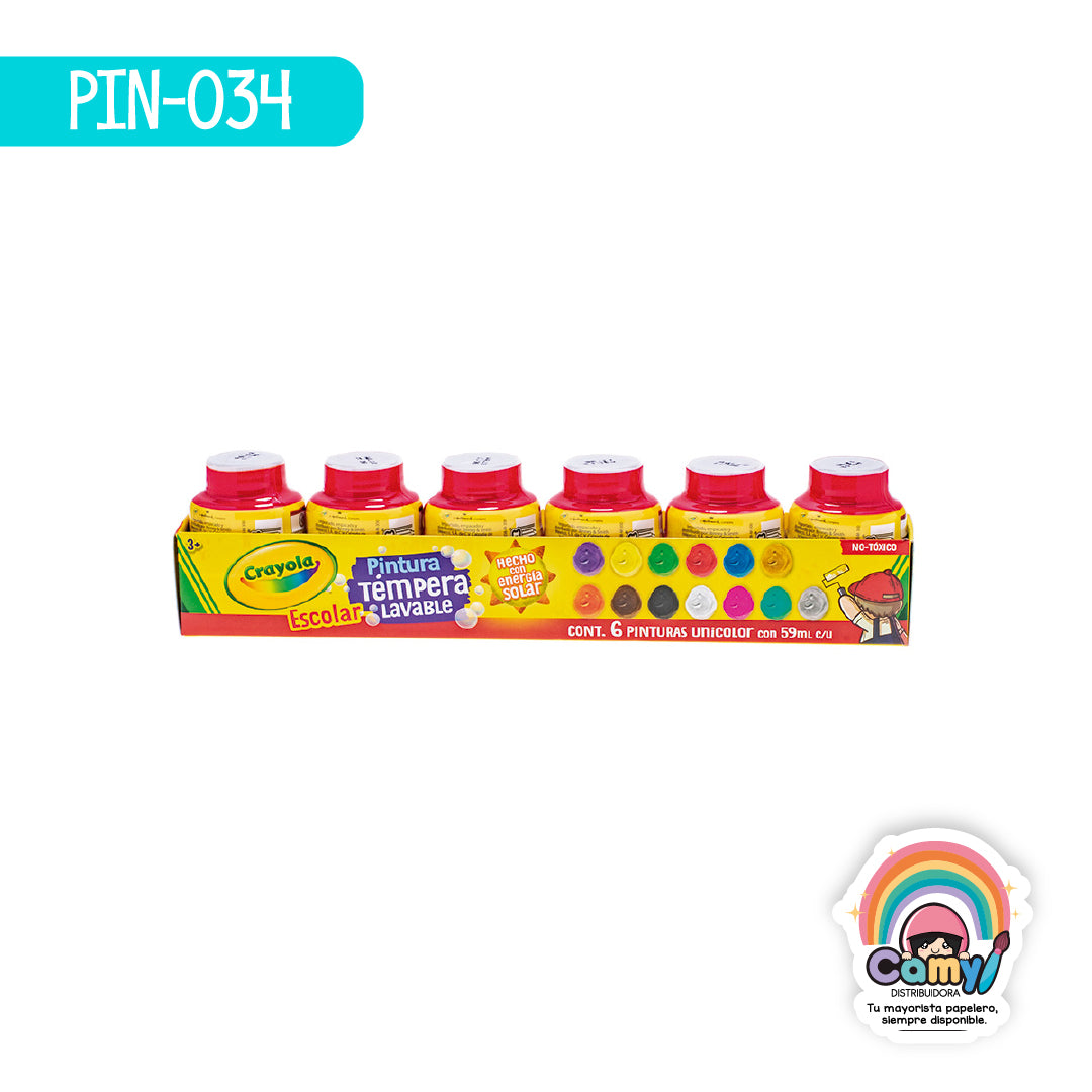 PIN-034 6 PINTURAS TEMPERA CRAYOLA 59ML ROJO
