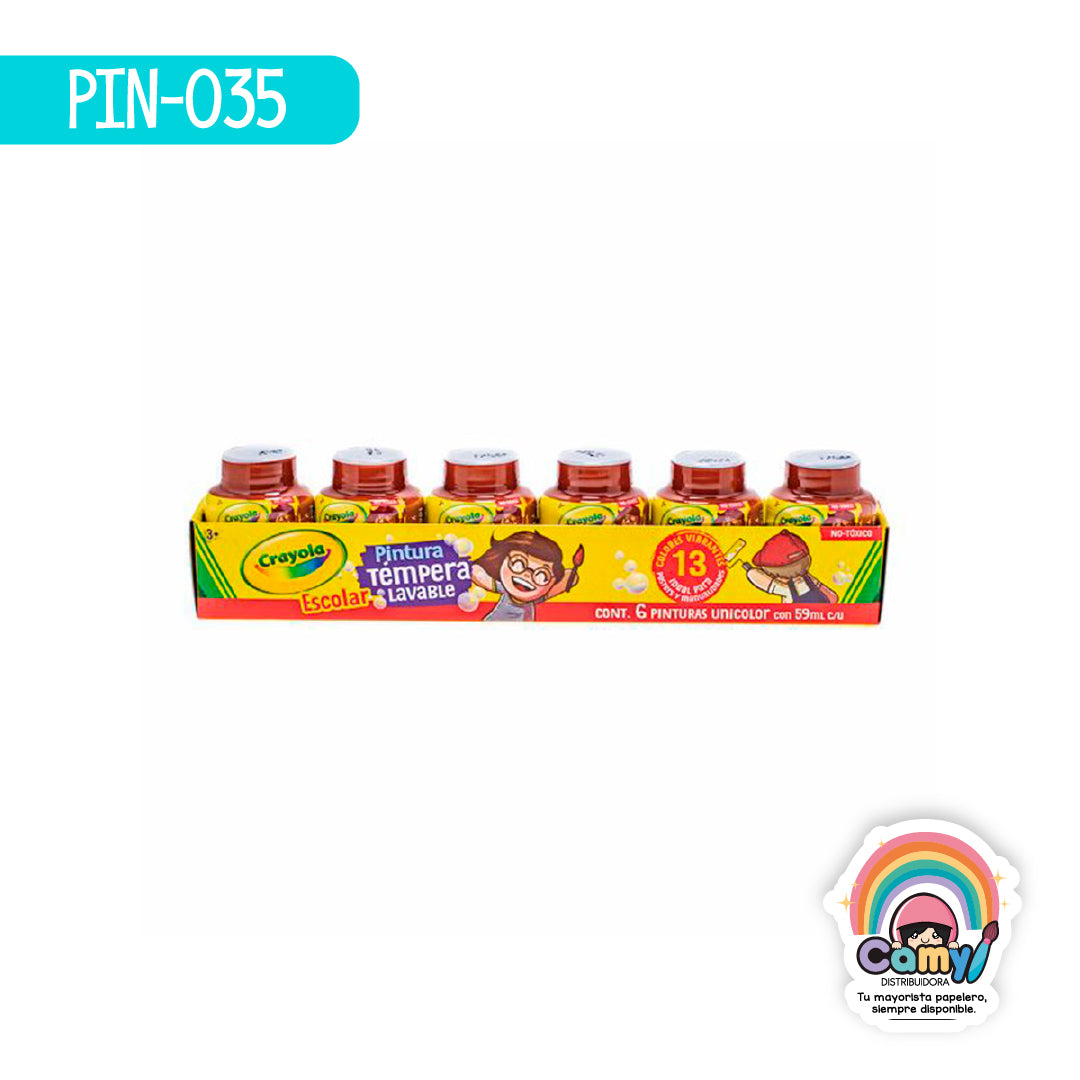 PIN-035 6 PINTURAS TEMPERA CRAYOLA 59ML CAFE
