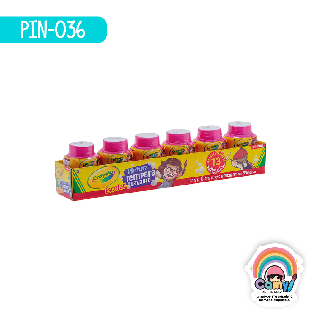 PIN-036 6 PINTURAS TEMPERA CRAYOLA 59ML ROSA