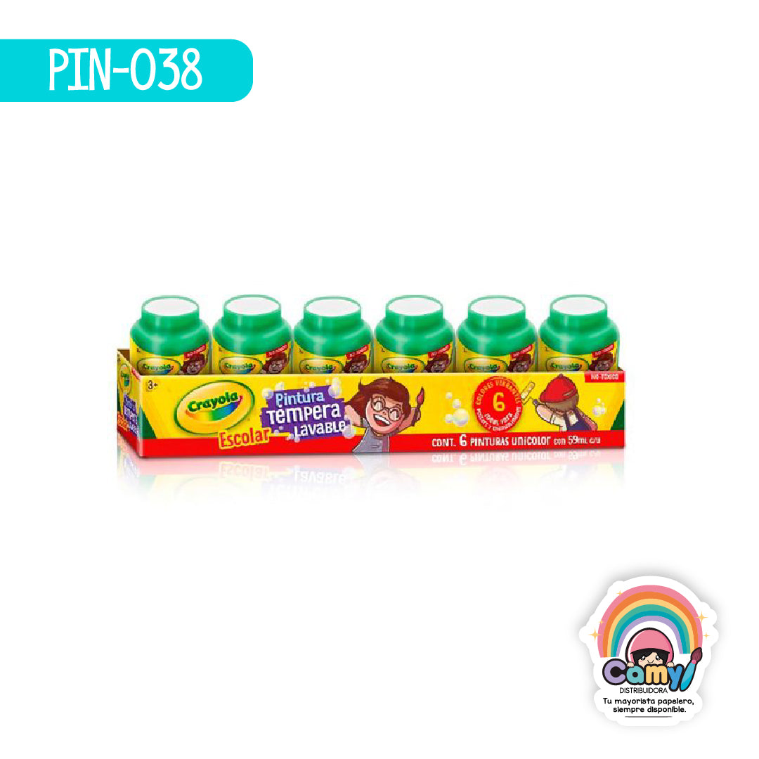PIN-038 6 PINTURAS TEMPERA CRAYOLA 59ML VERDE