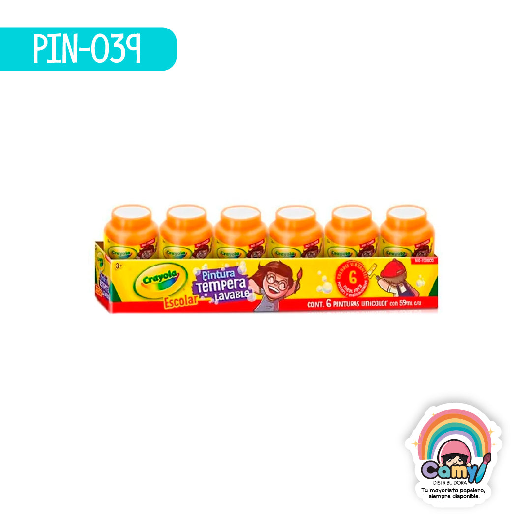 PIN-039 6 PINTURAS TEMPERA CRAYOLA 59ML NARANJA