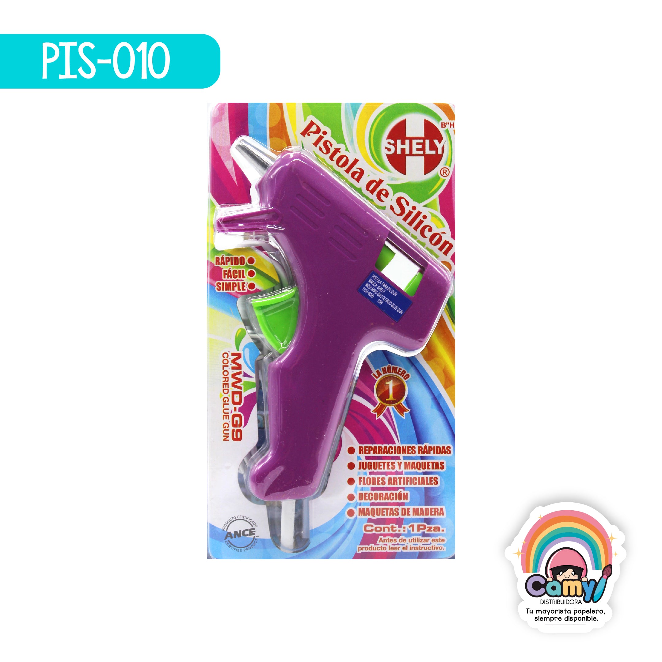 PIS-010 PISTOLA SHELY DE SILICON CHICA COLORES SHL18C