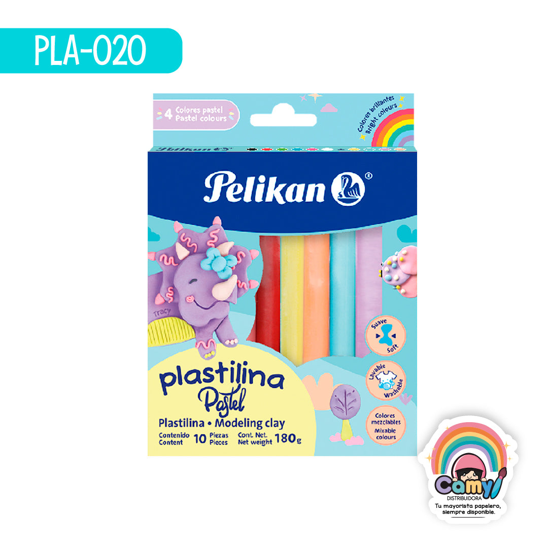 PLA-020 PLASTILINA C/10 BARRAS COL. PASTEL PELIKAN